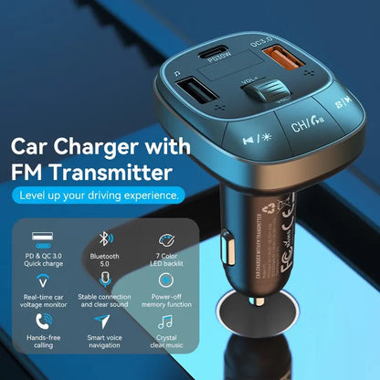 Cargador Usb Para Auto Celular Carga Rapida 30w Bluetooth Negro