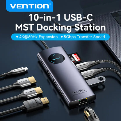 Hub Docking 10 En 1 Usb C Monitor Extendido Mst Vention Gris Oscuro