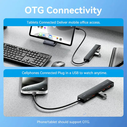 Hub Usb Tipo A 3,2 Otg 5 En 1 10gbps 15cm Para Disco Vention Negro