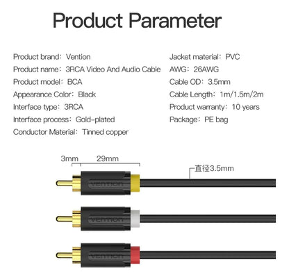 Cable Rca Av Premium Audio Y Video 3x3 2 Metros Vention