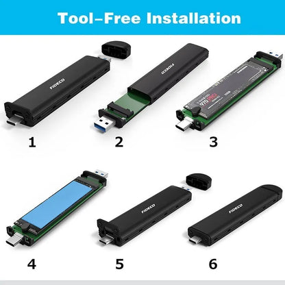 Carry Disk Case M2 Ssd Nvme Sata Dual Usb C + Usb 3,2 Fideco Negro