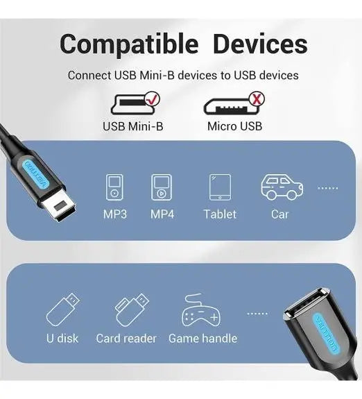 Cable Adaptador Usb Mini-b A Usb 2,0 Hembra 0,15 M Vention Negro