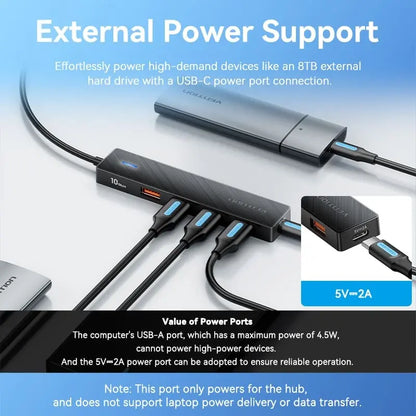 Hub Usb Tipo A 3,2 Otg 5 En 1 10gbps 15cm Para Disco Vention Negro