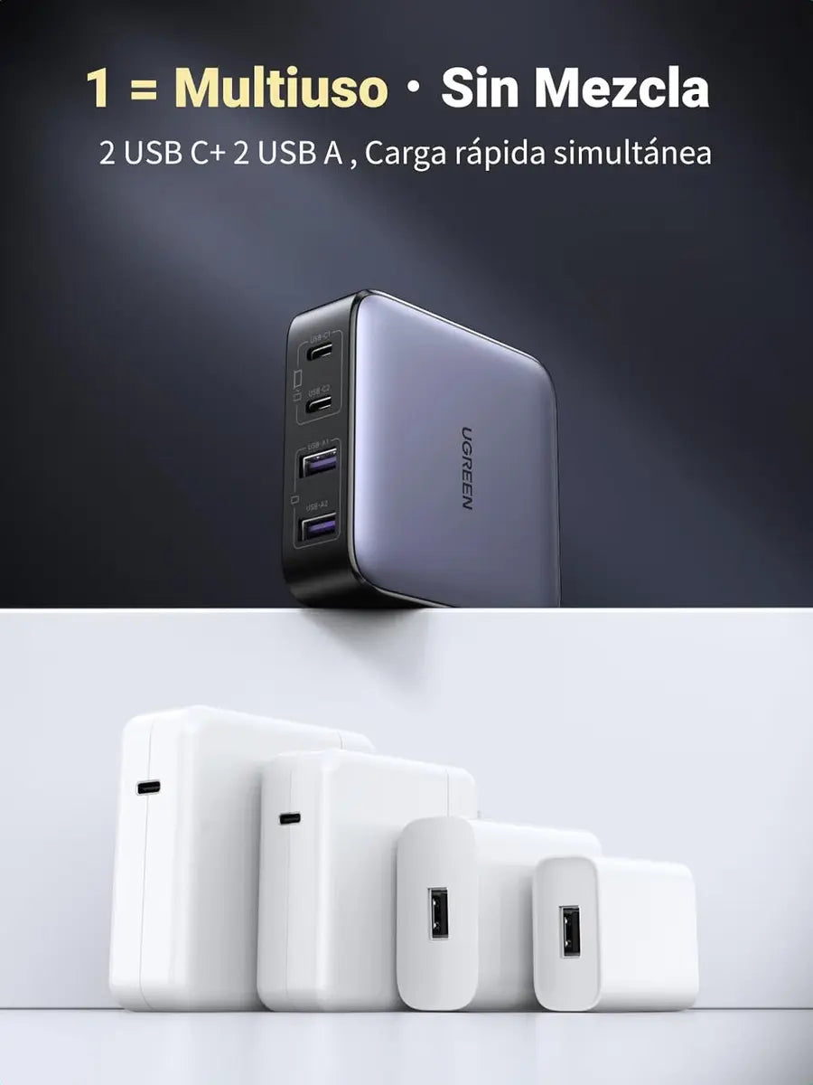 Cargador Usb C Nexode 65w Gan 4 Puertos Carga Rpida Ugreen Plateado