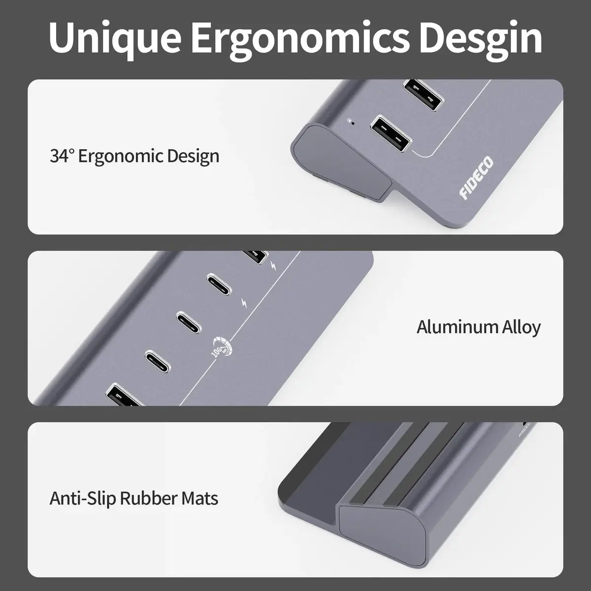 Hub Usb 7 Puertos Usb 3,0 + Usb C 10 Gbps Fideco Negro