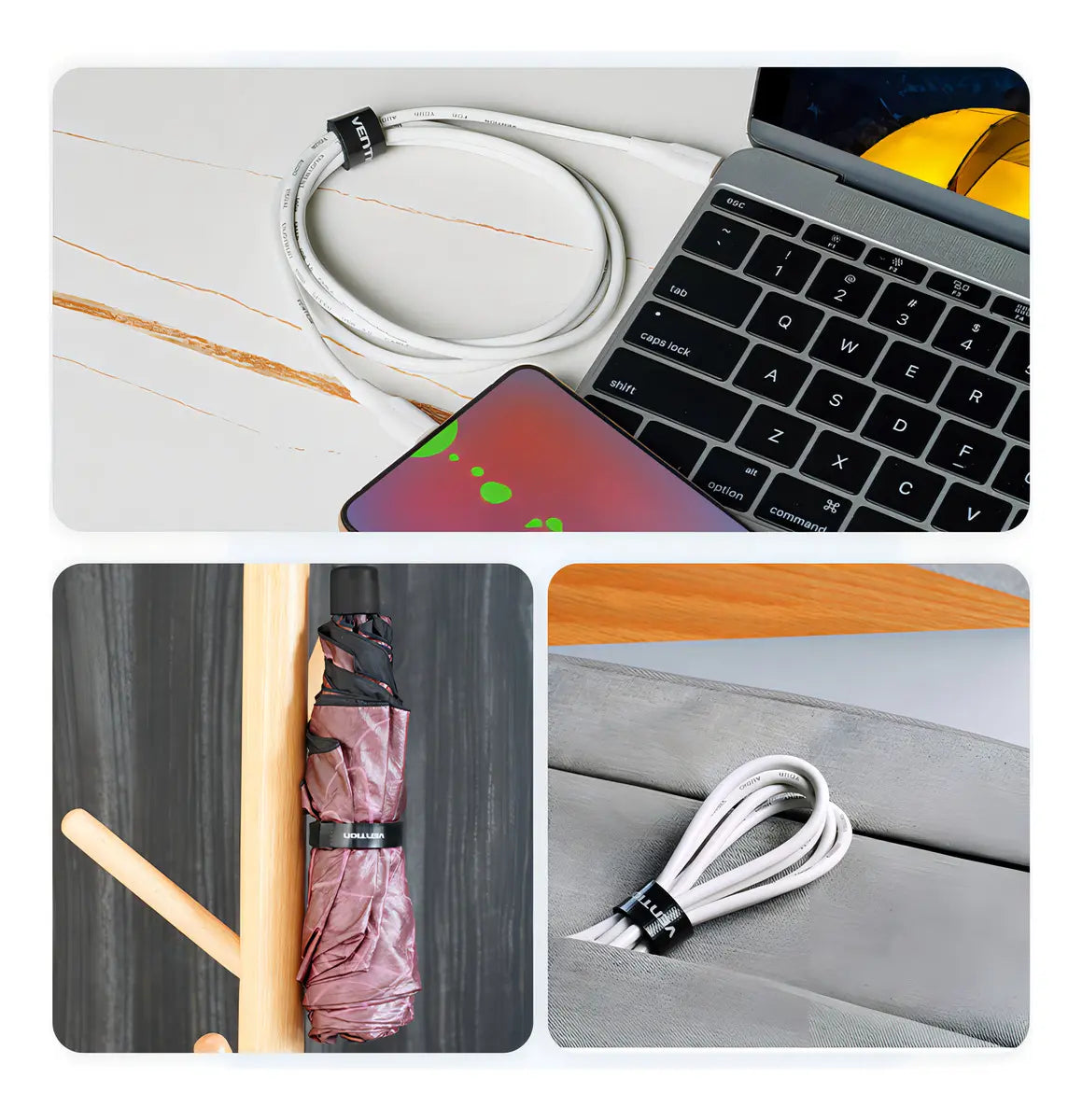 Tira Organizadora De Cables Nylon Autoadhesivo 12cm Vention Negro