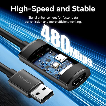Cable Alargue Extensor Usb Activo Macho Hembra 25m Vention - Negro