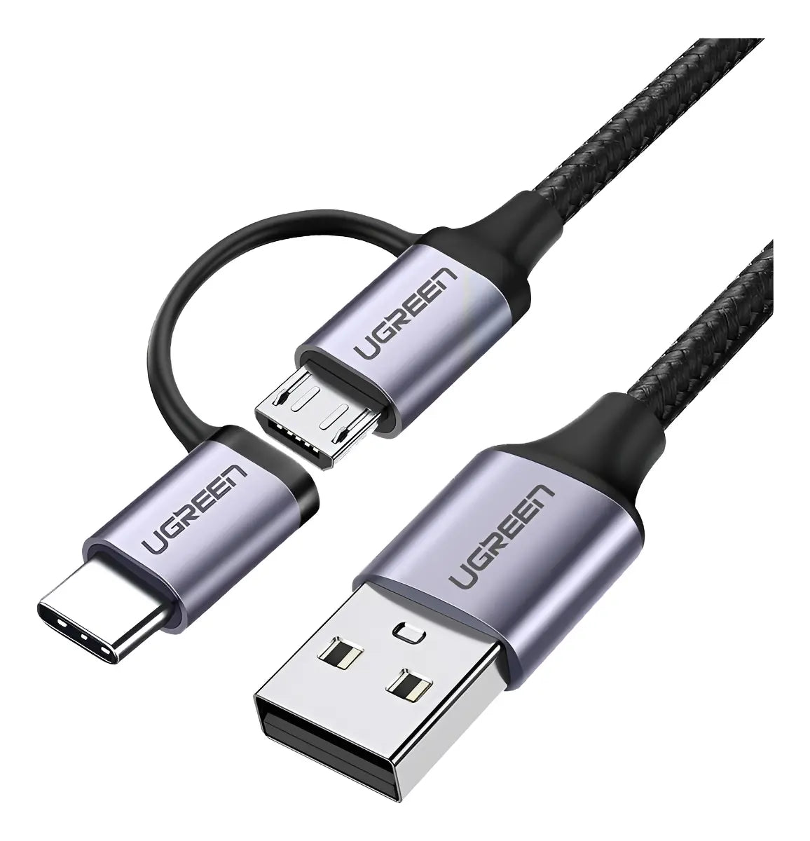 Cable De Carga 2 En 1 Usb A Usb C + Micro Usb 1m Ugreen Negro