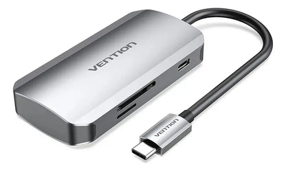 Hub Multipuerto 6 En 1 Usb-c Lectora De Tarjeta Sd Vention Gris