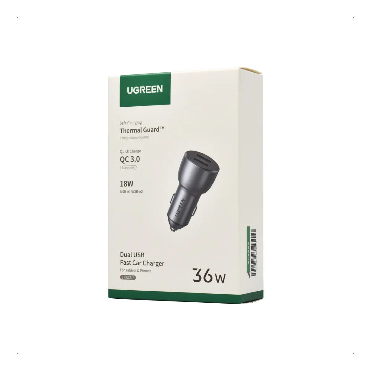 Cargador Auto Doble Puerto Usb Carga Rapida 3,0 36w Ugreen Azul