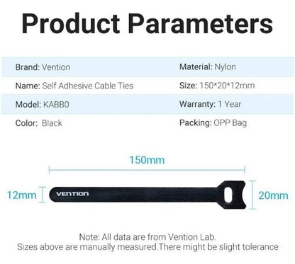 Tira Organizadora De Cables Nylon Autoadhesivo 15cm Vention Negro