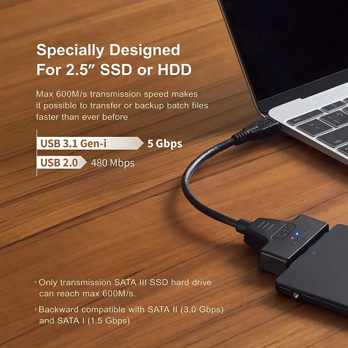 Adaptador Usb C A Sata 2,5 Para Discos Y Grabadoras - Evox Negro