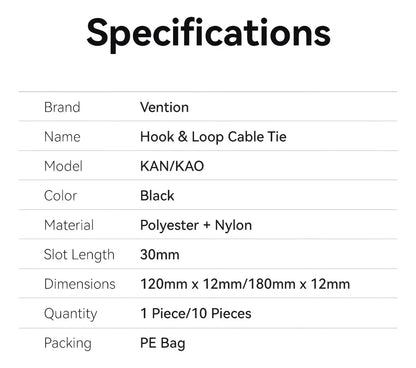 Tira Organizadora De Cables Nylon Autoadhesivo 12cm Vention Negro