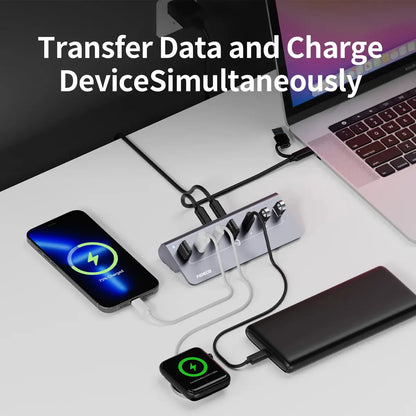 Hub Usb 7 Puertos Usb 3,0 + Usb C 10 Gbps Fideco Negro