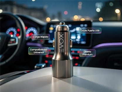 Cargador Celular Auto Evox Carga Rapida 12v Dual Usb + Usb C Gris