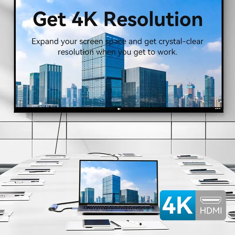 Hub Multipuerto Usb C 5 En 1 Hdmi 4k Carga 100w 3,0 Vention Azul Acero