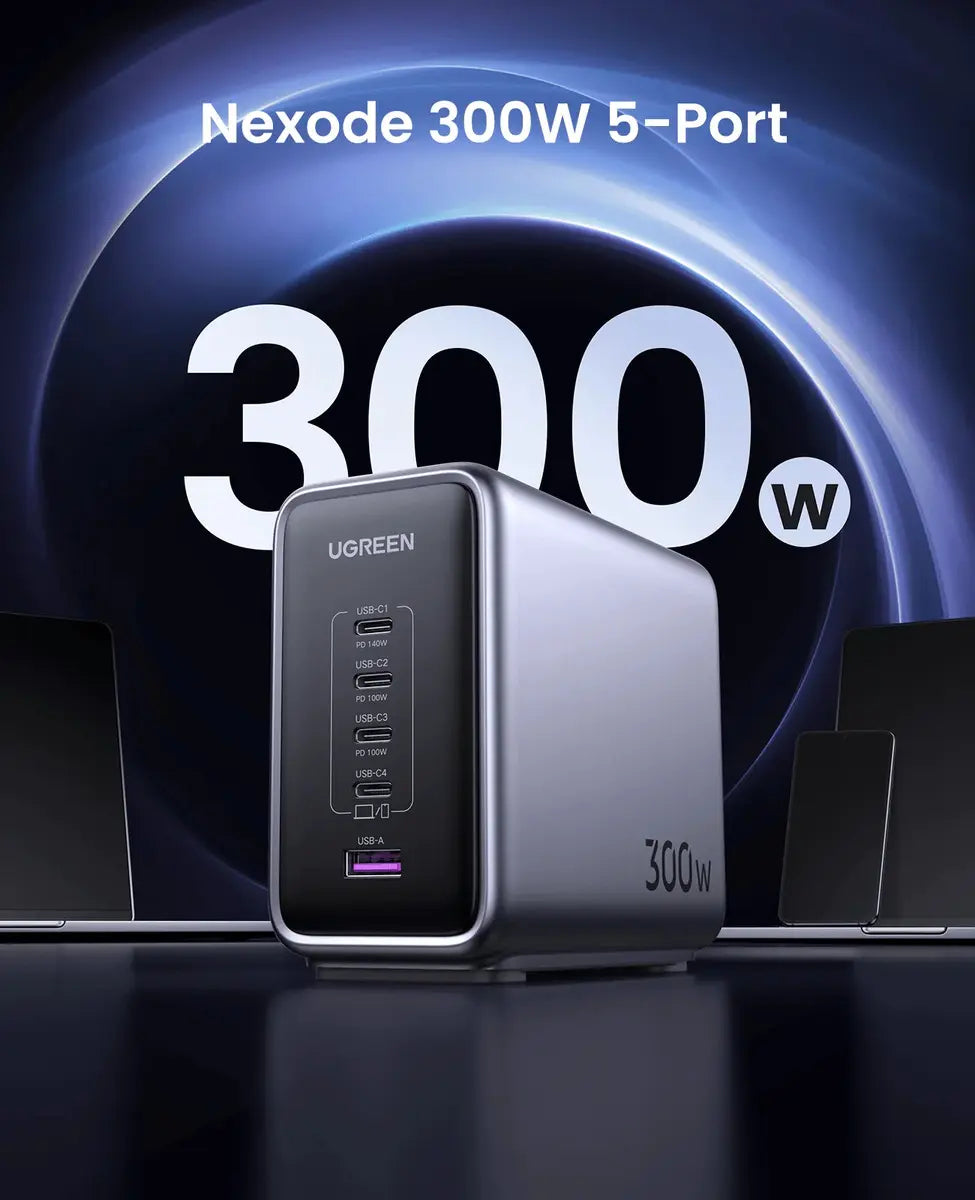 Cargador De Escritorio Gan 300w X4 Usb C Carga Rapida Ugreen Gris