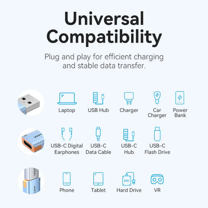 Adaptador Usb Hembra A Usb C Otg 3,1 10 Gbps Vention Azul Acero