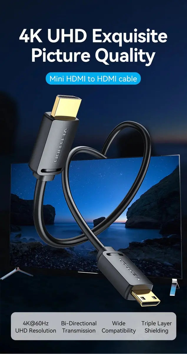 Cable Mini Hdmi A Hdmi 2,0 4k Hdr Bidireccional 3 M Vention