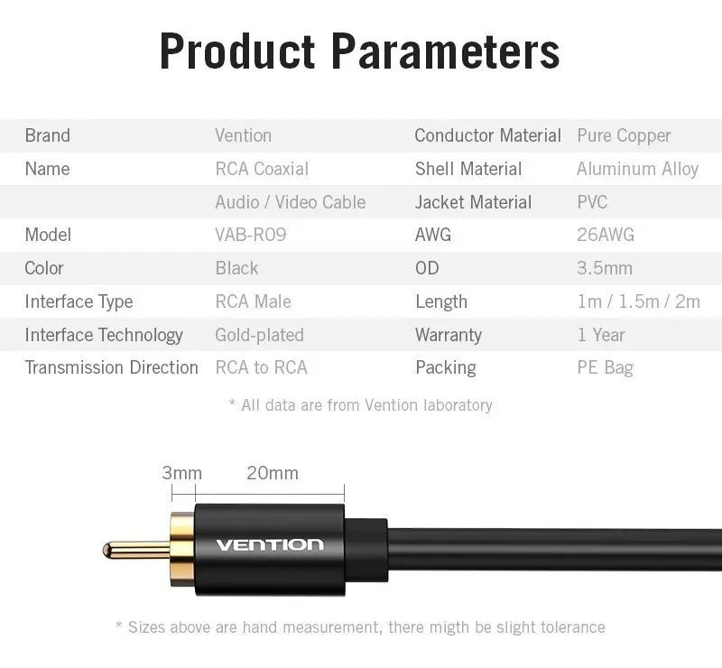 Cable Digital Audio Coaxial Rca De Audio Video 1,5m Vention