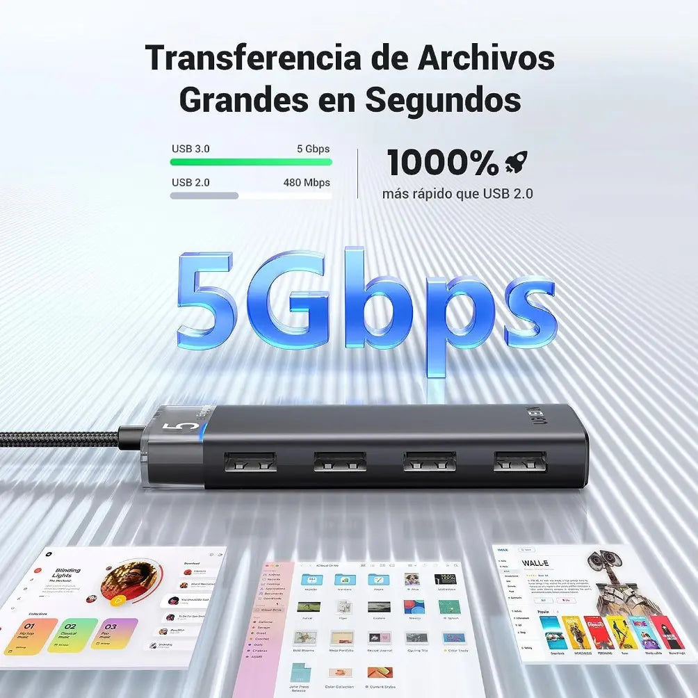 Hub Adaptador 4 Puertos Usb A 3,2 Gen1 20 Cm Trenzado Ugreen Negro