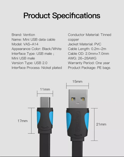 Cable Mini Usb Macho A Usb 5 Pin Ps3 Gps 1 M Vention Negro