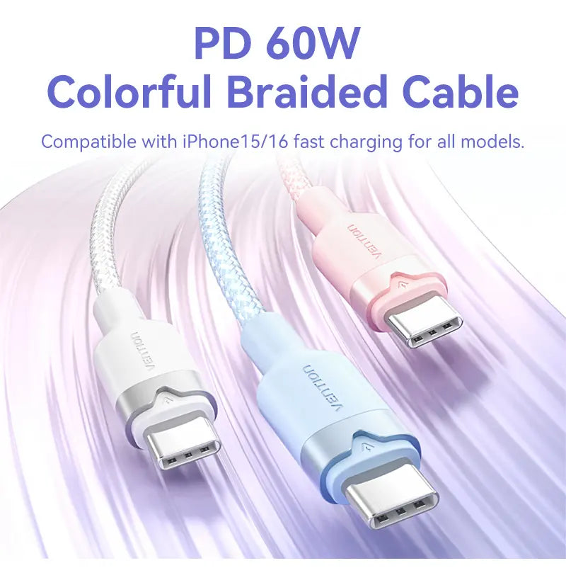 Cable Usb C Carga Y Datos 3a 60w 1 Metro Aluminio Vention Blanco