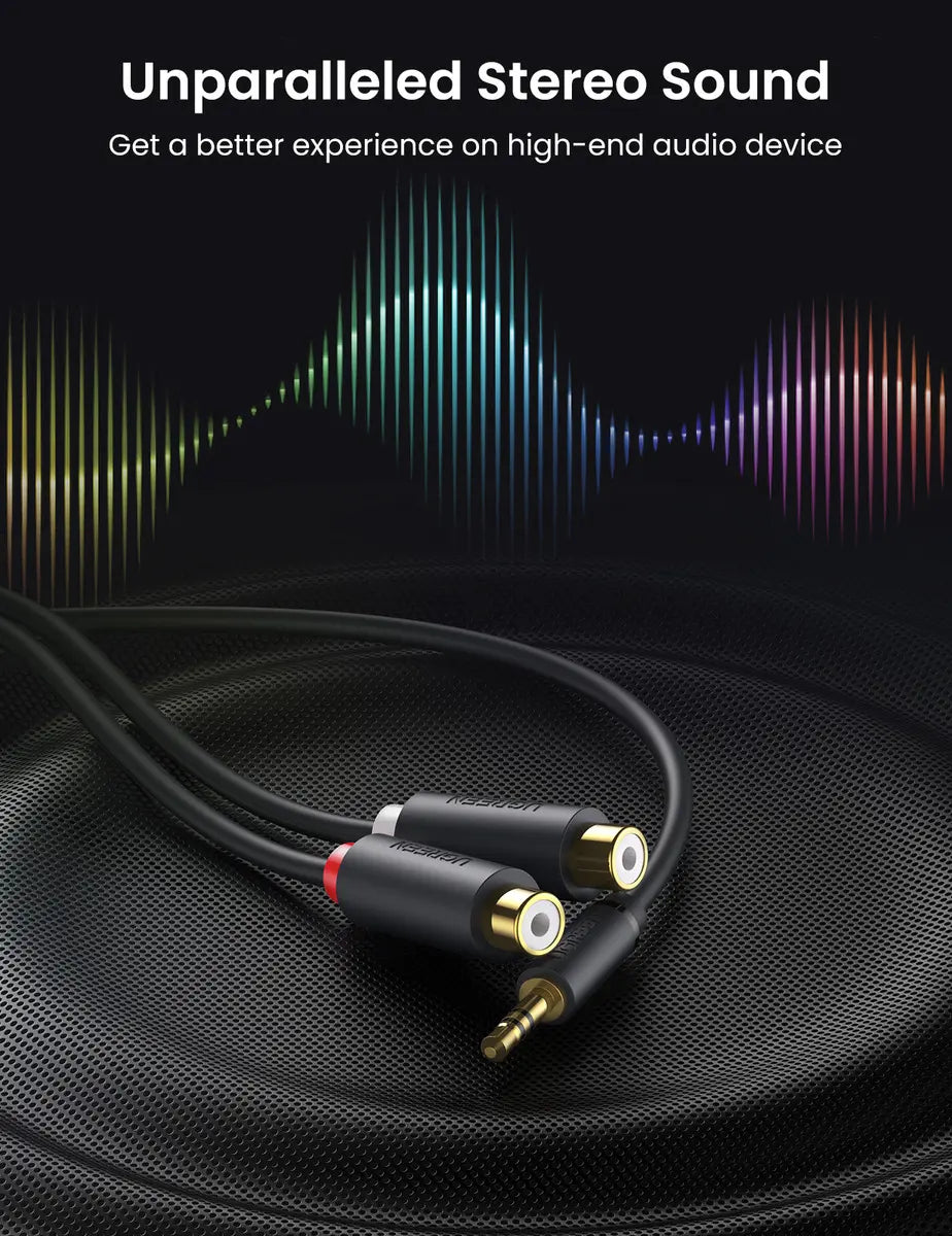Cable Audio Auxiliar Jack 3,5mm A 2 Rca Hembra 25cm Ugreen