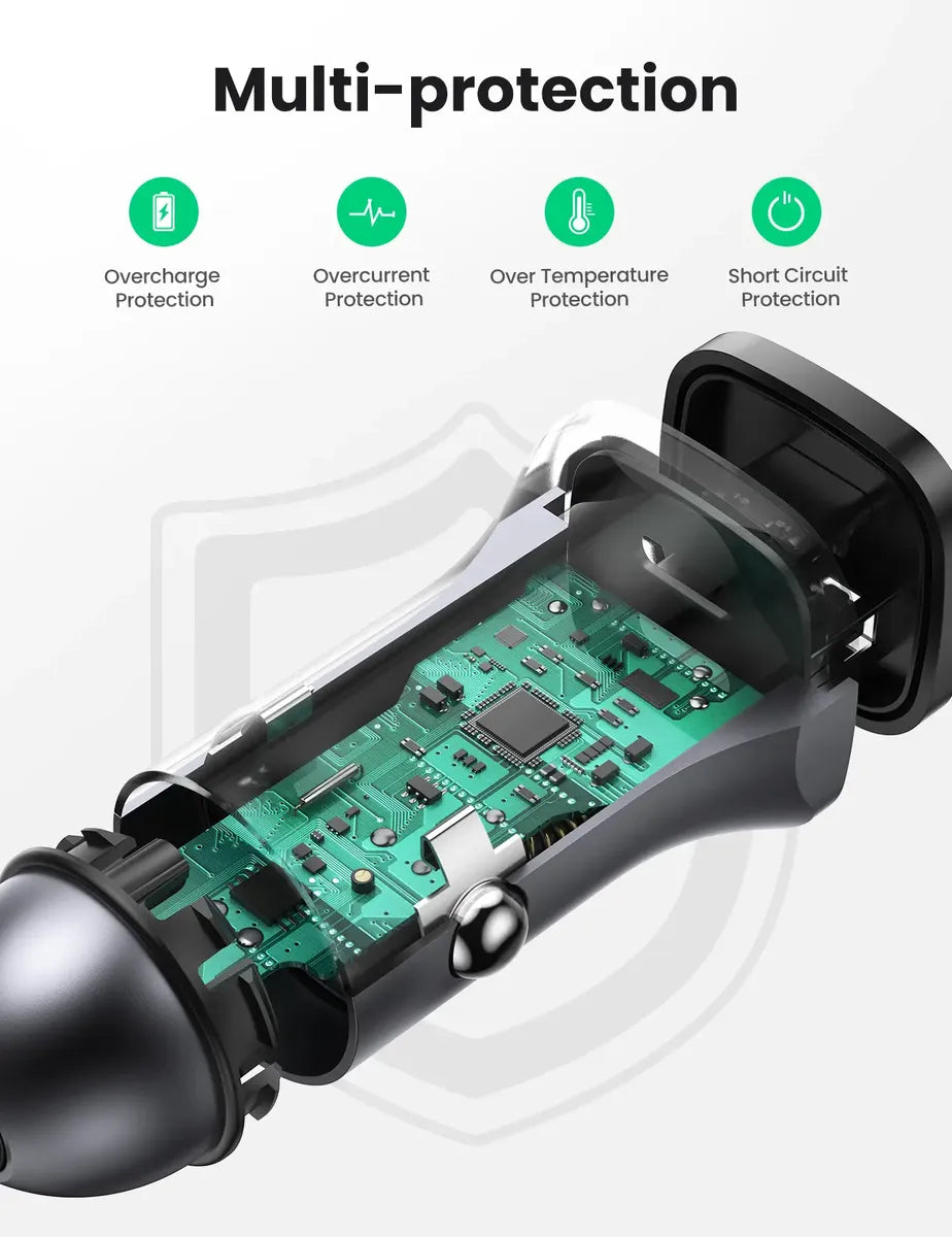 Cargador Para Auto Doble Usb 3,0 Usb C 24w Ugreen Plateado