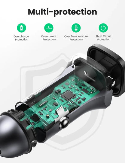 Cargador Para Auto Doble Usb 3,0 Usb C 24w Ugreen Plateado