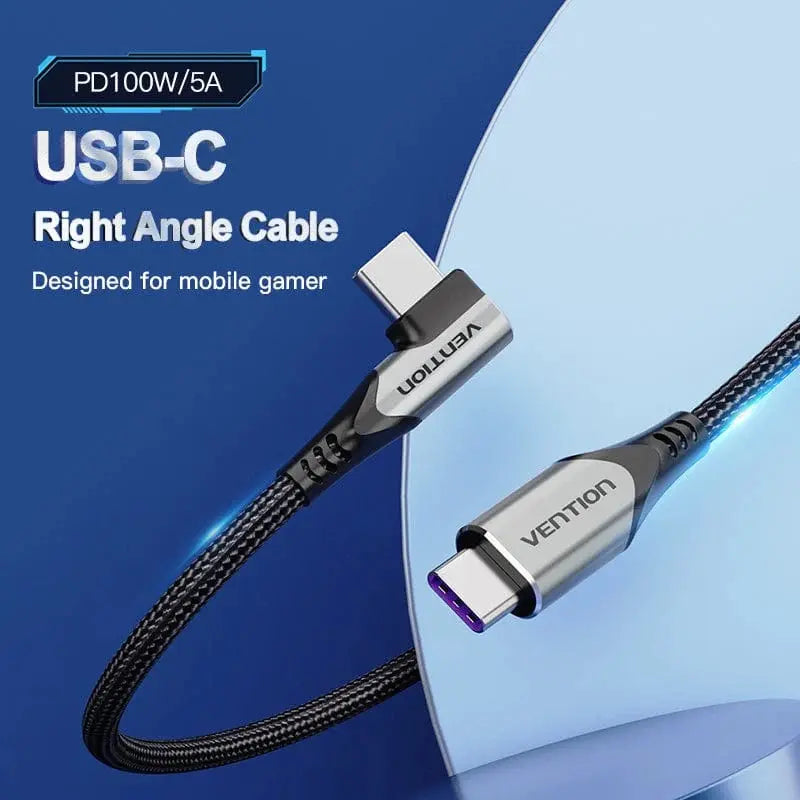 Cable Usb-c 90° Macho A Usb-c Macho 1,5m Mallado Vention Negro