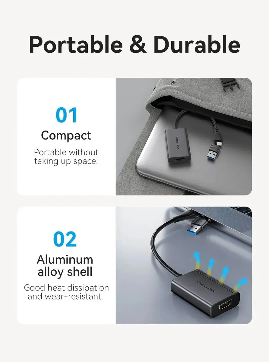 Adaptador Vídeo Usb + Usb C A Hdmi Hembra 1080p 60hz Vention