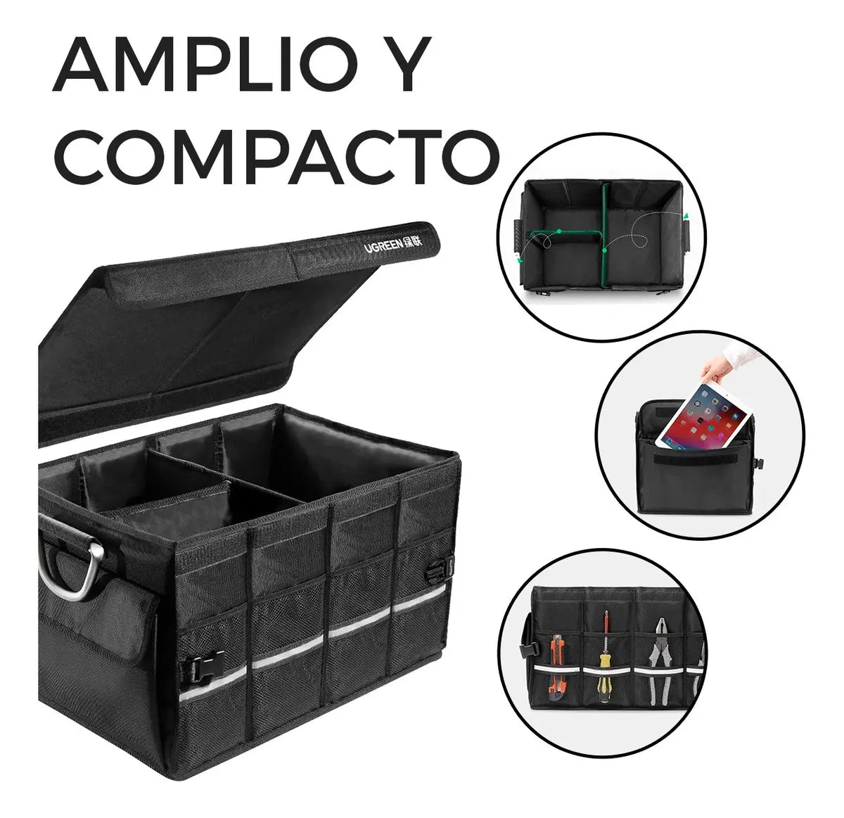 Organizador De Baul Auto Plegable Ipx5 Aluminio 55l Ugreen Liso Negro