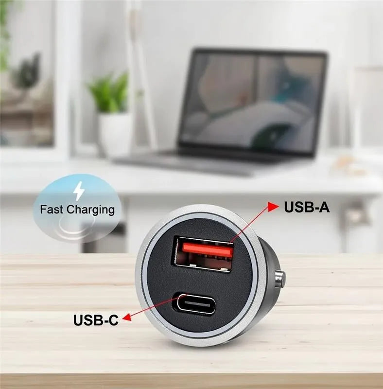 Cargador Celular Auto Evox Carga Rapida 12v Dual Usb + Usb C Gris
