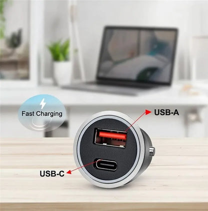 Cargador Celular Auto Evox Carga Rapida 12v Dual Usb + Usb C Gris