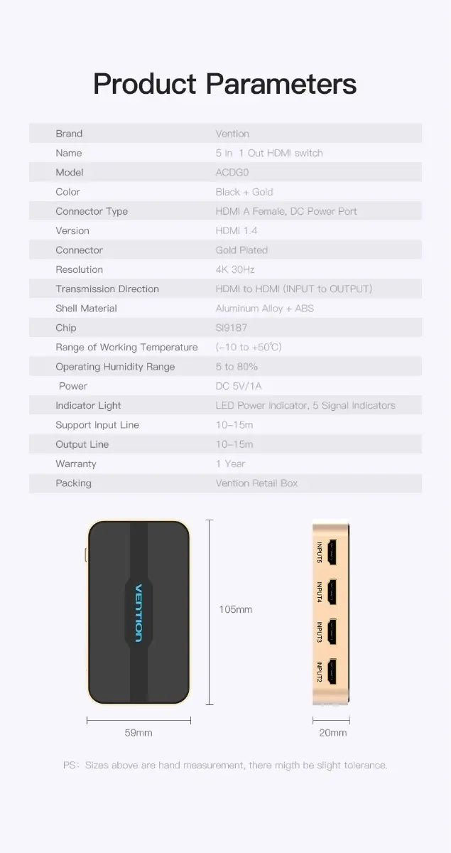 Switch Splitter Hdmi 5x1 Con Control Remoto 1080p 4k - Venti