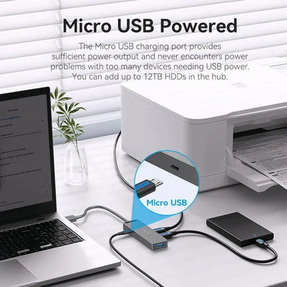 Hub Multipuerto Usb 3,0 X4 5 En 1 Gris Carga 0,5cm Vention Gris