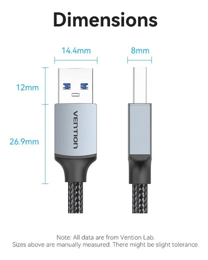 Cable De Datos Usb A 3,0 5gbps Aluminio Trenzado 2m Vention Gris Oscuro