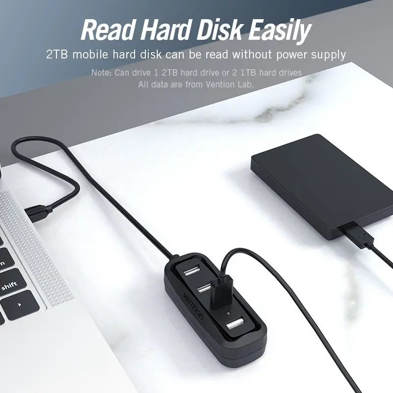 Hub Usb Vention 4 Puertos 2,0 + Cable,- Negro