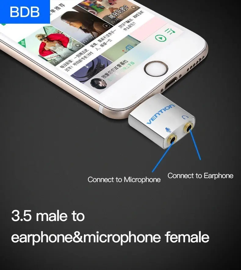 Adaptador Jack 3,5 Mm A Audio Y Microfono Auricular Vention