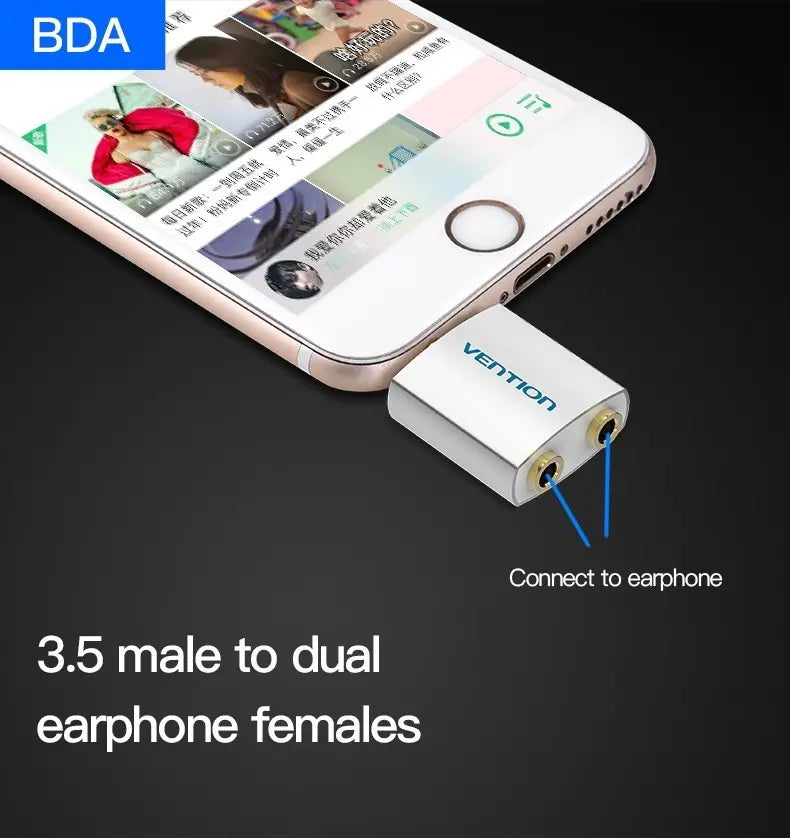 Adaptador 2 Auriculares A Una Salida Mini Plug 3,5 Vention