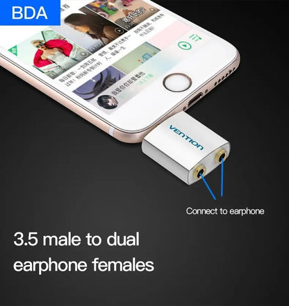 Adaptador 2 Auriculares A Una Salida Mini Plug 3,5 Vention
