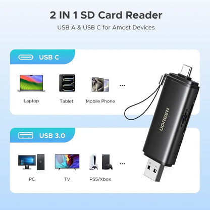 Lectora De Tarjeta Usb A Y Usb C Sd Y Micro Uhs-ii Ugreen Negro