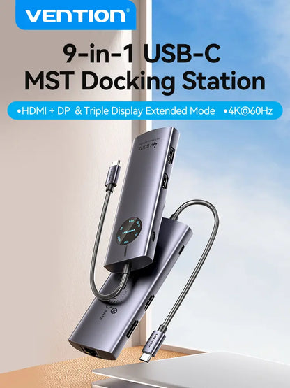 Docking Station Usb C 9 En 1 Hdmi 4k 60hz Rj45 Mst Vention