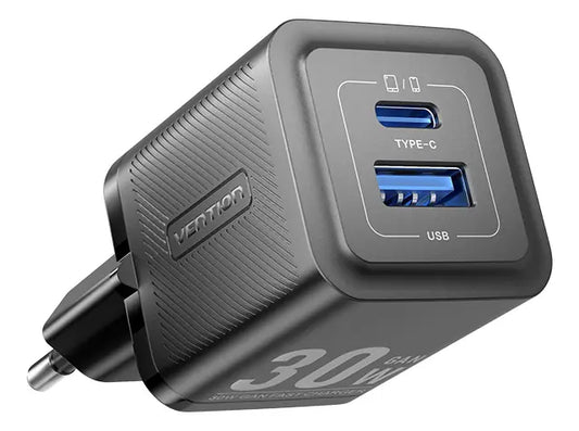 Cargador Con Cable Adaptador Carga Rapida Usb C 30w Vention Negro