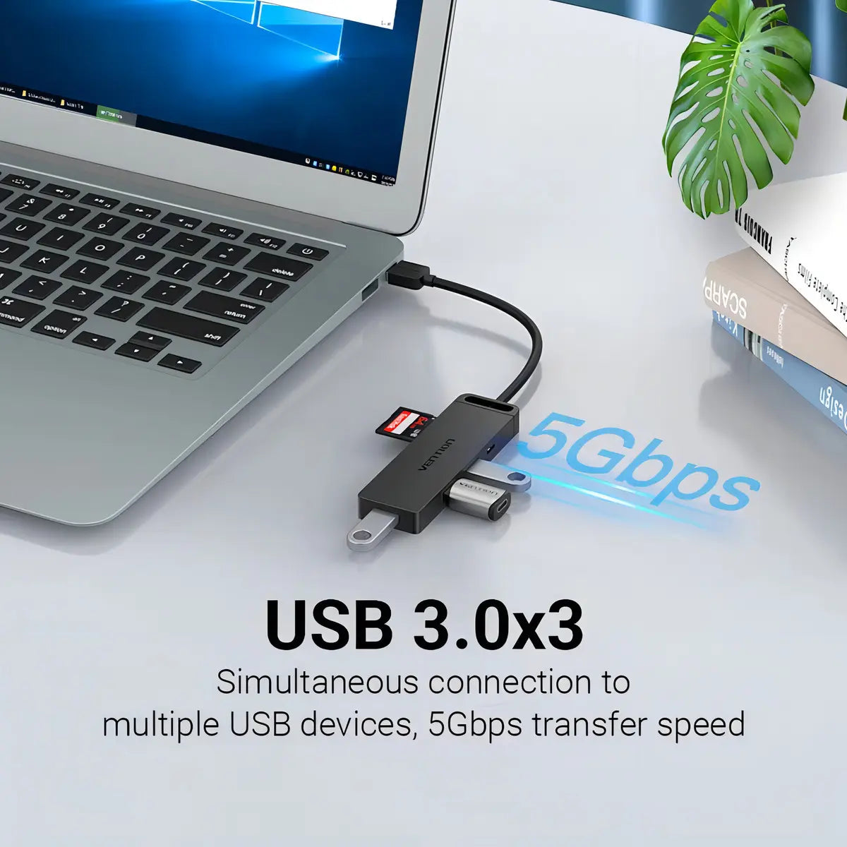 Hub Multipuerto Usb 3,0 6 En 1 Tf Sd 15 Cm Vention Negro