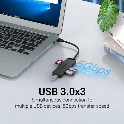 Hub Multipuerto Usb 3,0 6 En 1 Tf Sd 15 Cm Vention Negro