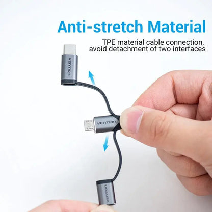Cable Usb 3 En 1 Micro Usb + Usb C Lightning 1,5 M Vention Negro