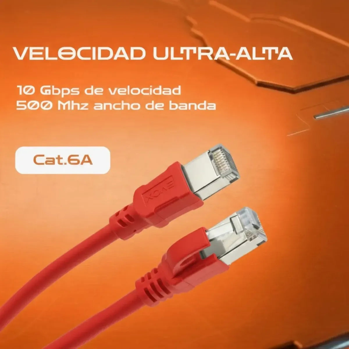 Cable De Red Evox Cat6a 50 Cm Rojo Patch Cord Rj45 Internet