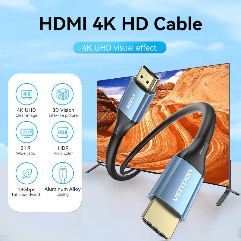 Cable Hdmi 1,4 4k 30hz 3d Hdr Hdcp 10 Metros Azul Vention